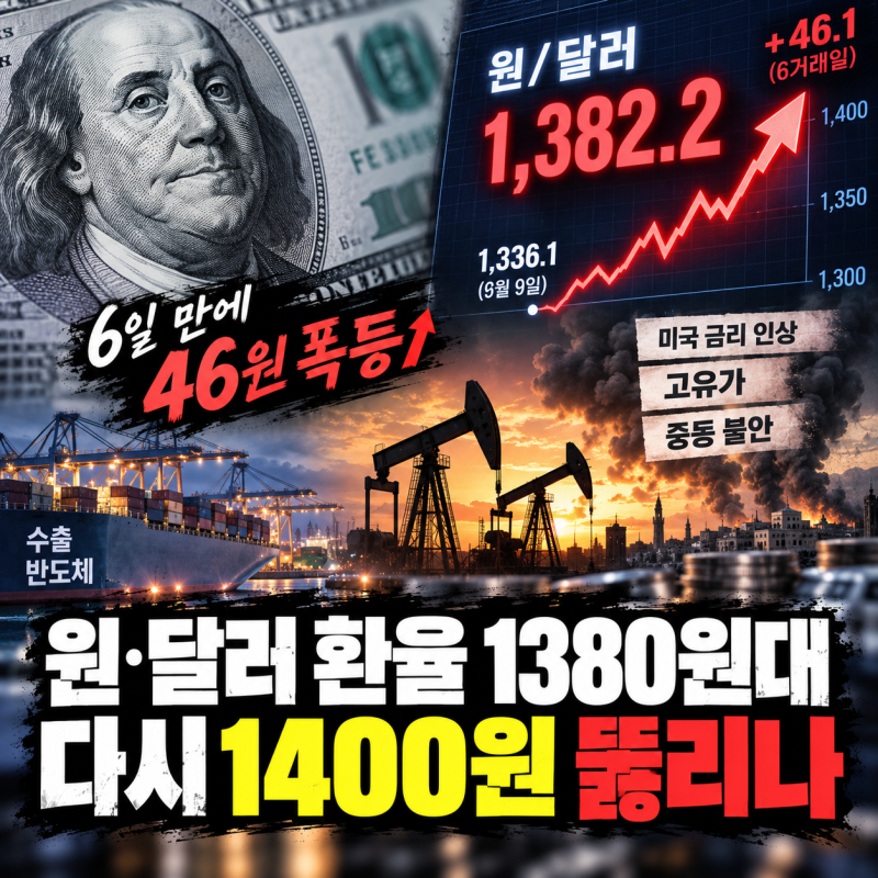 “6일 만에 46원 폭등”…원·달러 환율 1380원대, 다시 1400원 뚫리나