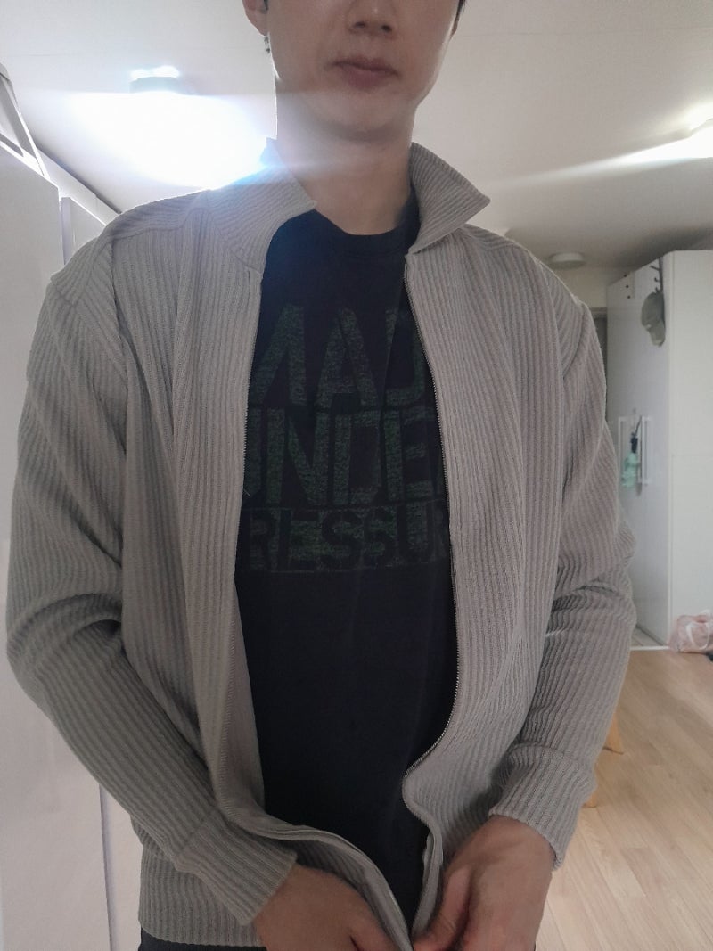 [후기] 모니즈 남자니트 니트집업 베이지 후기, 179cm 73kg 남편이 입어보니 핏이 정말 예뻐요