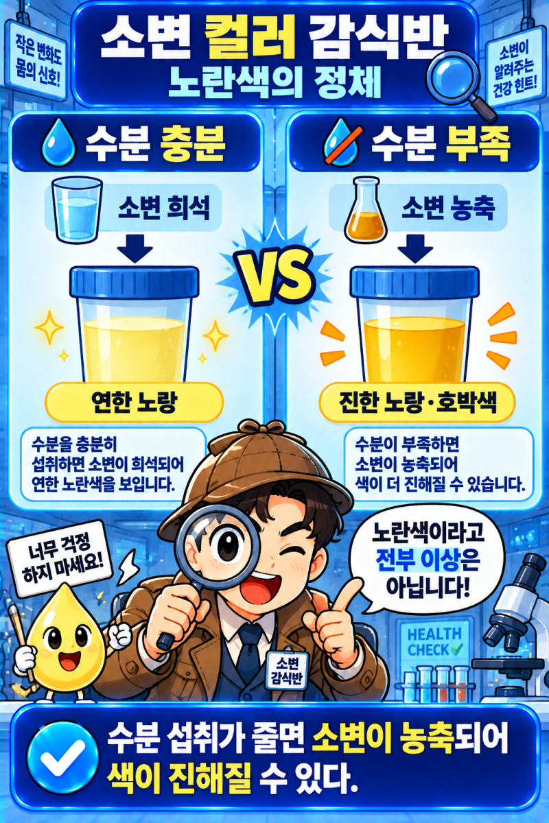 소변 색이 진하면 탈수일까? 노란색·붉은색·갈색·녹색 소변 총정리