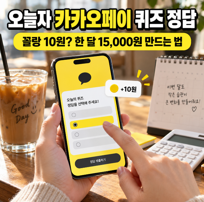 "오늘자 카카오페이 퀴즈 정답 실시간, 꼴랑 10원 받으려고 앱 켜나요? 한 달 15,000원 공짜로 ....