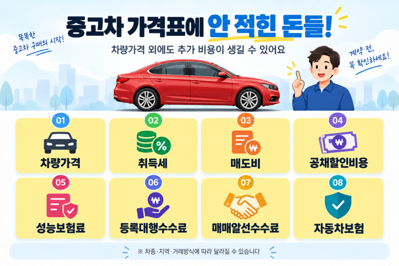 중고차 취등록세? 매도비?｜취등록세·매도비·성능보험료 등 부대비용 총정리