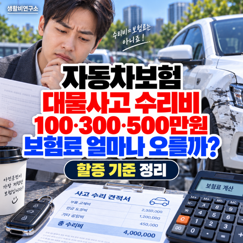 자동차보험 대물사고 수리비 100·300·500만원, 보험료 얼마나 오를까? 할증 기준 정리