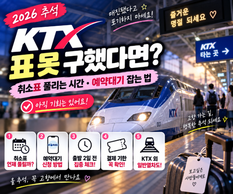 2026 추석 KTX 표 못 구했다면? 취소표 풀리는 시간·예약대기 잡는 법 총정리