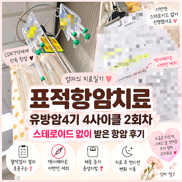 표적항암치료 유방암4기 4사이클 2회차, 스테로이드제 없이 받은 항암후기