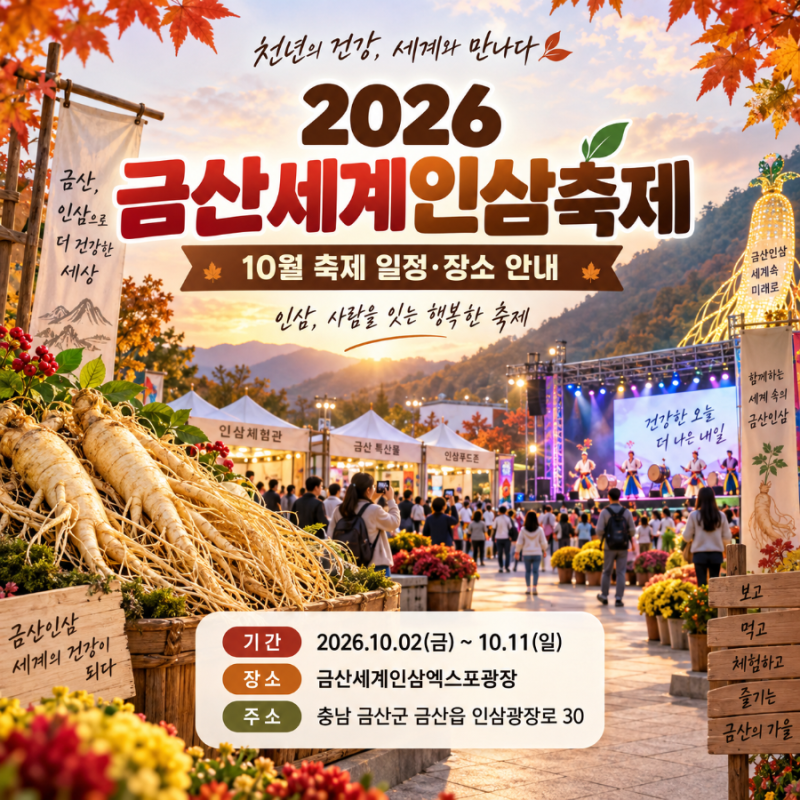 2026 금산세계인삼축제 일정 | 10월 축제 기간·인삼캐기·드론쇼·주차 정보