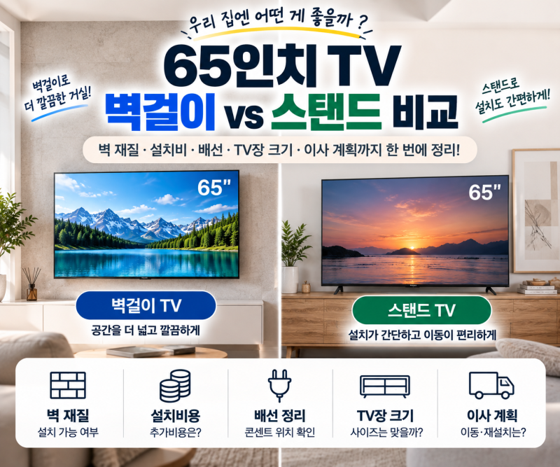 65인치 TV 벽걸이 스탠드 비교 설치 전 확인사항