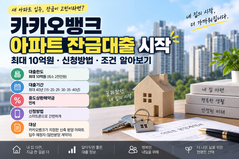 카카오뱅크 아파트 잔금대출 시작｜최대 10억원·신청방법·조건 알아보기
