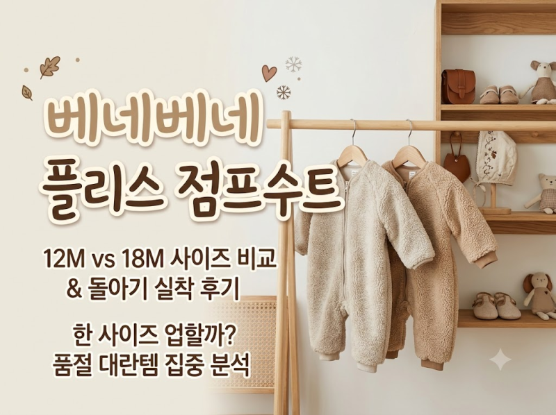 "한 사이즈 업할까?" 품절 대란 베네베네 플리스 점프수트 사이즈 팁 & 돌아기 실착 후기 (12M/1....