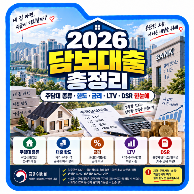 2026 담보대출 총정리 주담대 종류·한도·금리·LTV·DSR 한눈에