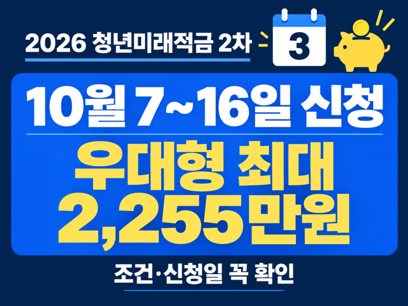 2026 청년미래적금 2차 신청｜10월 7~16일, 우대형 최대 2,255만원