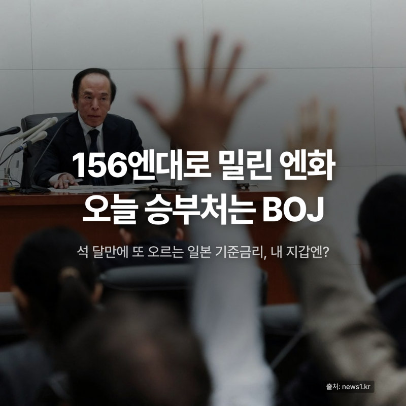 엔화 환율 156엔대 급변, 오늘 BOJ 금리 결정 총정리