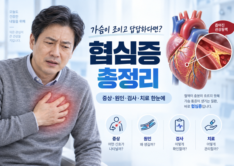 협심증 총정리｜가슴통증 증상부터 검사·치료·심근경색 차이까지