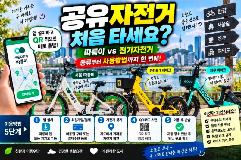 공유자전거 처음 타세요? 따릉이·전기자전거 종류와 사용방법 총정리