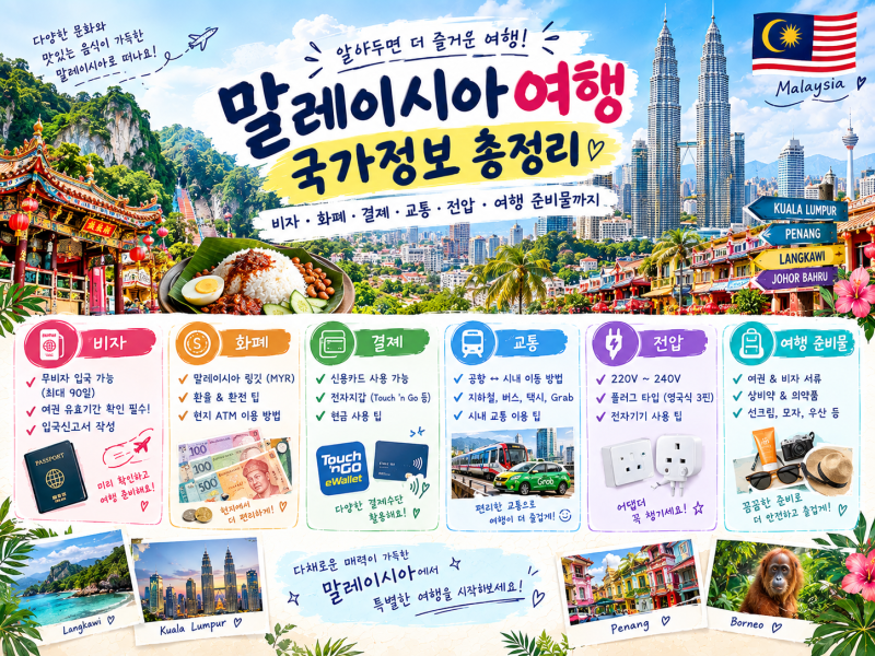말레이시아 여행 국가정보 총정리｜비자·화폐·결제·교통·전압·여행 준비물까지