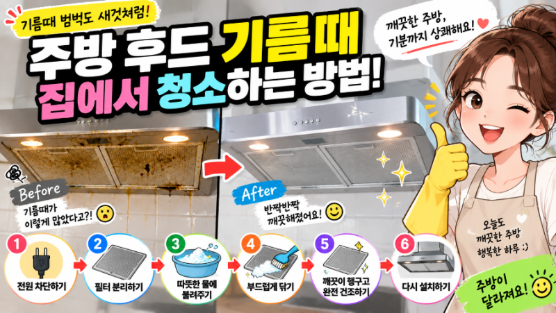 주방 후드 기름때 집에서 청소하는 방법｜끈적한 후드 필터까지 깨끗하게
