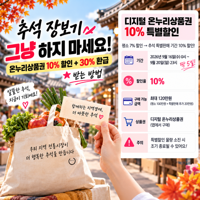 추석 장보기 그냥 하지 마세요｜온누리상품권 10% 할인 + 30% 환급 받는 방법
