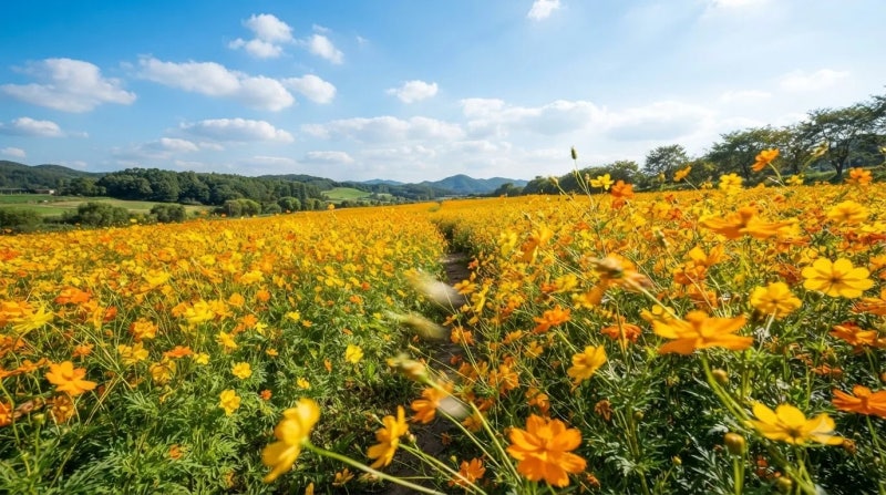 황화코스모스만 알았다면 아쉬워요! 10월 국화·미역취까지 만난 가을꽃길 국내여행 리얼명....