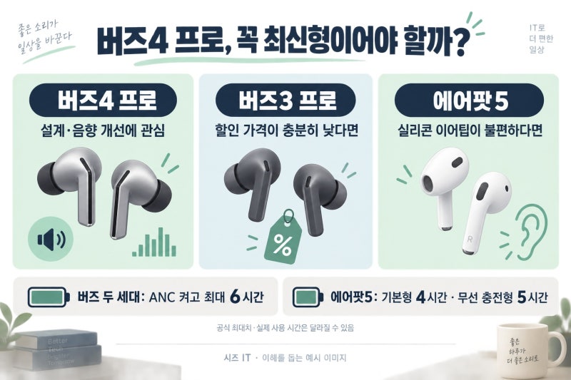 갤럭시 버즈4 프로, 꼭 최신형을 사야 할까? 버즈3 프로·에어팟5 비교