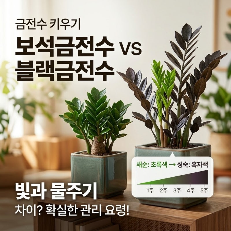 금전수키우기 보석금전수 vs 블랙금전수, 빛과 물주기 차이?