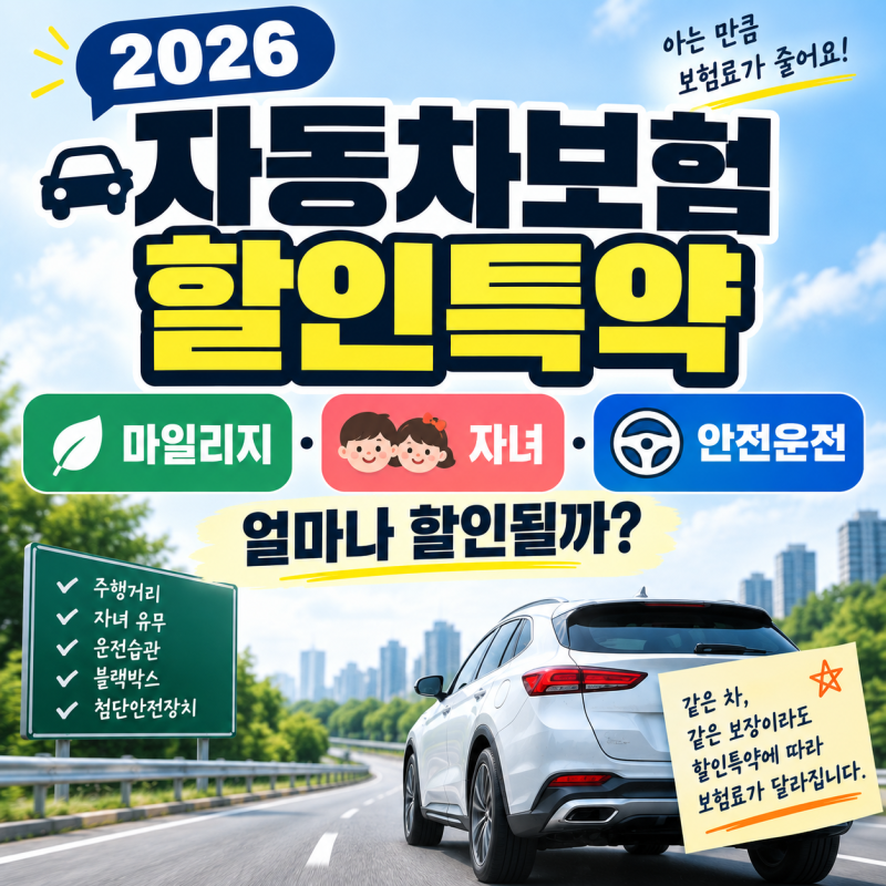 2026 자동차보험 할인특약 총정리, 마일리지·자녀·안전운전 얼마나 할인될까?