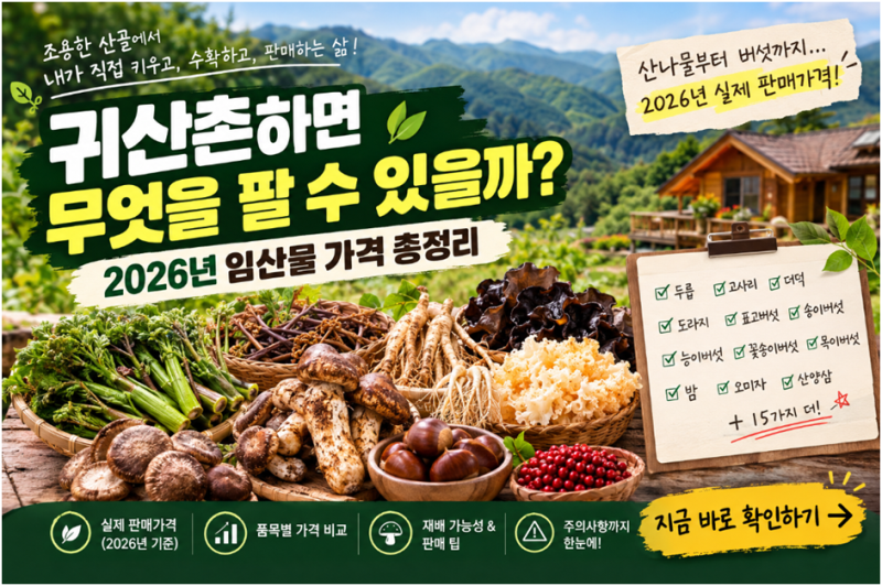 귀산촌하면 무엇을 팔 수 있을까? 2026년 임산물 가격 총정리