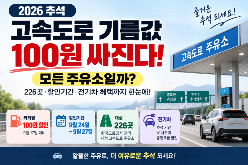 추석 고속도로 기름값 100원 싸진다! 모든 주유소일까? 226곳·할인기간·전기차 혜택 확인