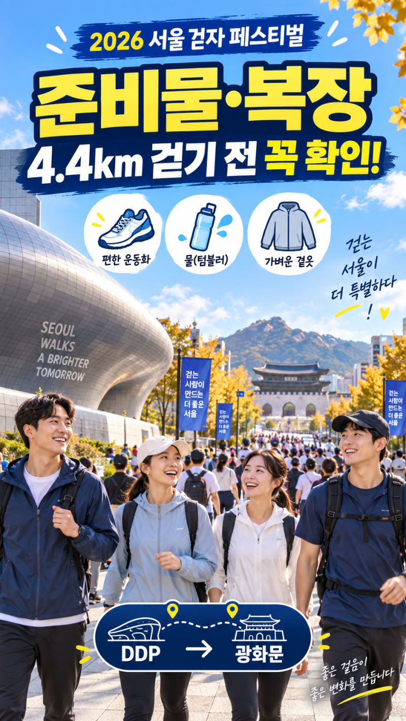 2026 서울 걷자 페스티벌 준비물 걷기대회 복장 4.4km 걷기 전 꼭 확인하세요