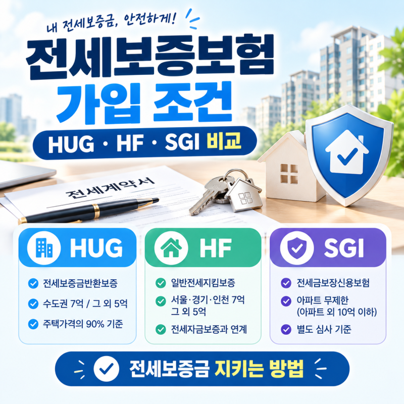 2026 전세보증보험 가입 조건 총정리｜HUG·HF·SGI 비교