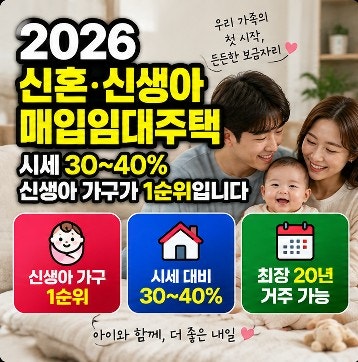 2026 신혼·신생아 매입임대주택｜시세 30~40%, 신생아 가구가 1순위입니다