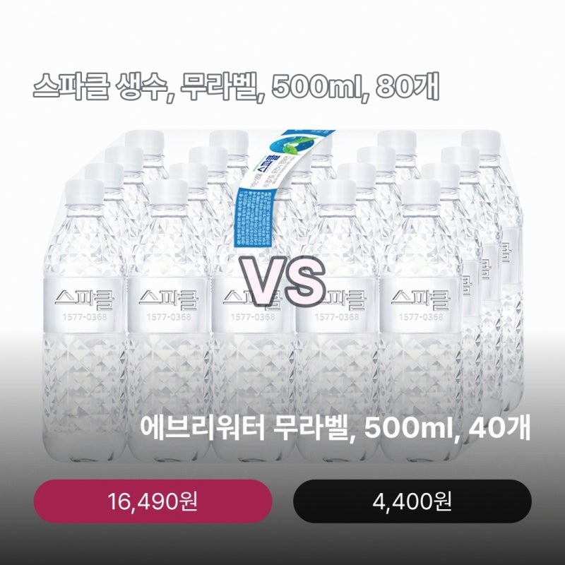 "분리수거 편한" 스파클 생수 무라벨 500ml 80개 3종 비교