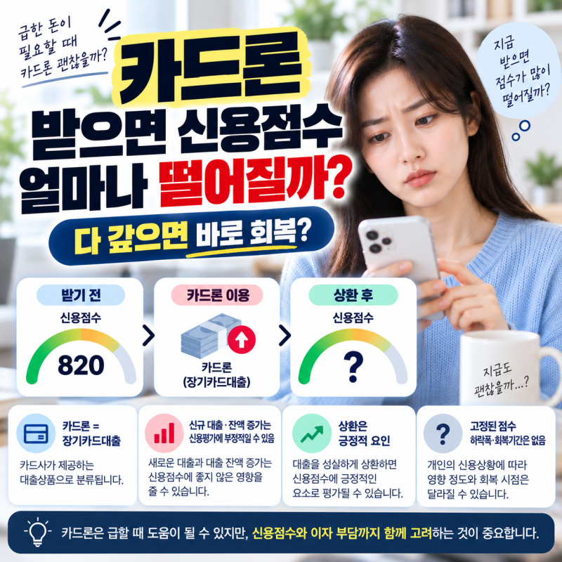 카드론 받으면 신용점수 얼마나 떨어질까? 다 갚으면 언제 회복될까