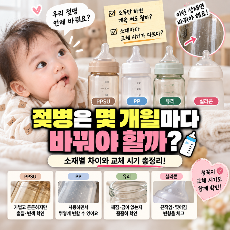 “젖병은 몇 개월마다 바꿔야 할까?” PPSU·PP·유리·실리콘 소재별 교체 시기