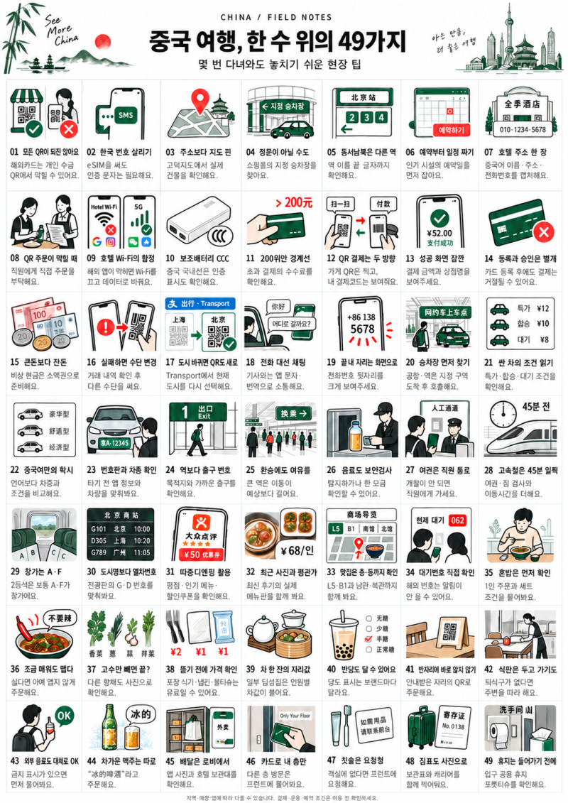 중국 여행할 때 꼭 알고 가면 좋은 꿀팁 49가지 (결제, 식당, 교통, 숙박 등 다양한 방면 팁)