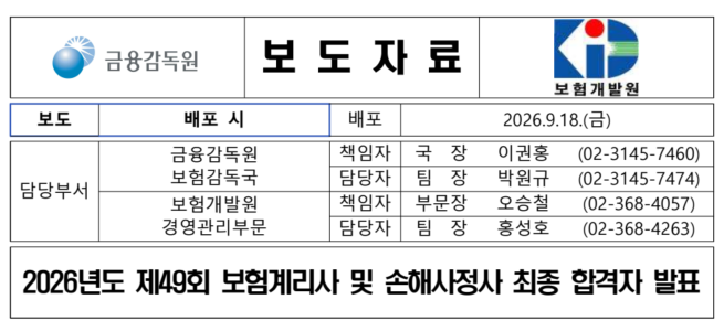 2026년도 제49회 손해사정사 합격자 발표