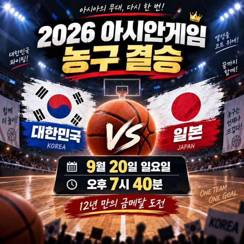 2026 아시안게임 농구 결승 한국 일본 언제? 9월 20일 경기시간·중계