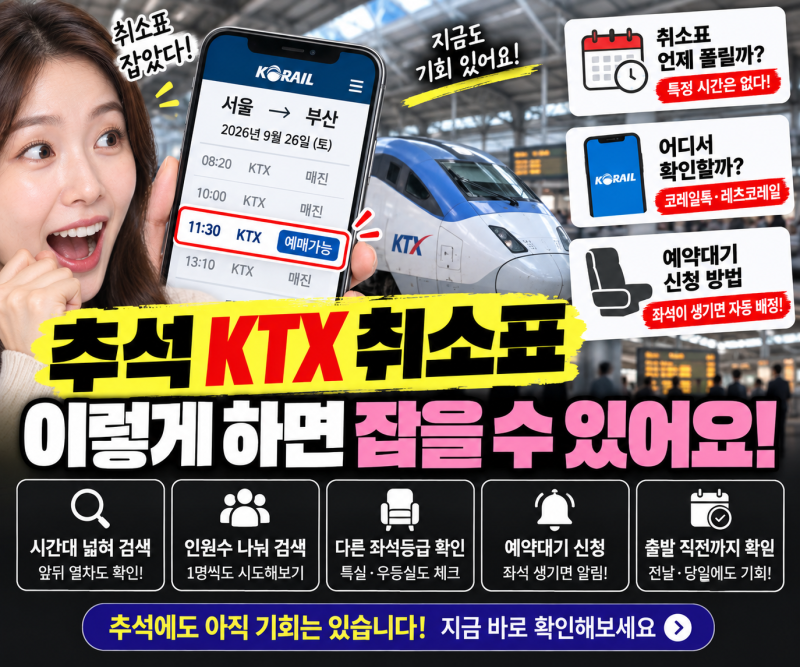 “추석 KTX 매진됐다고 포기하지 마세요” 취소표 잡는 법, 오늘이 중요한 이유