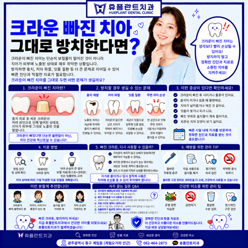 광주 계림동 치과 크라운 빠진 치아 그대로 방치한다면? 꼭 확인해야 할 문제