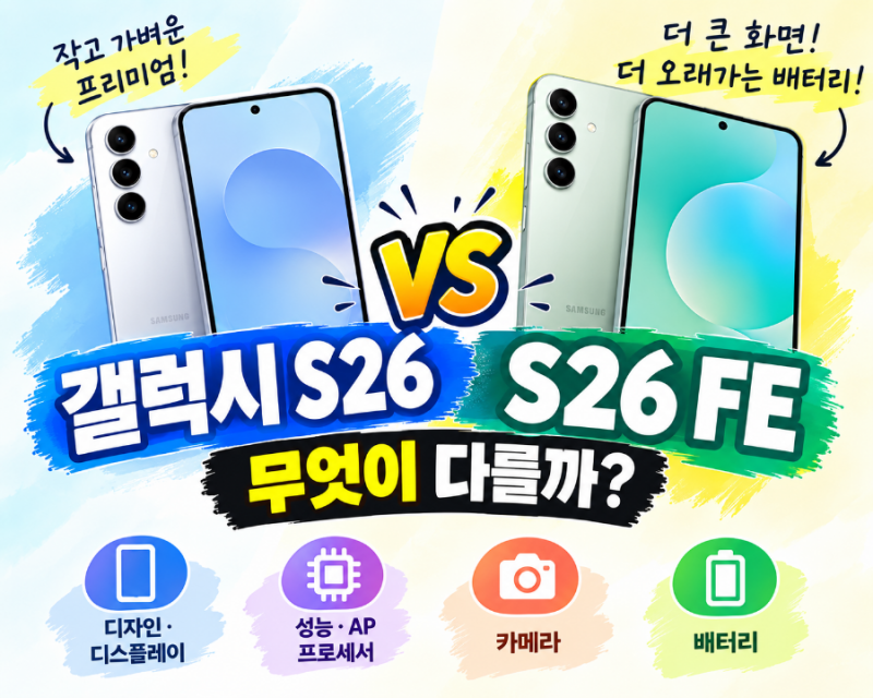 갤럭시 S26 vs S26 FE 비교｜디자인·성능·카메라·배터리 차이