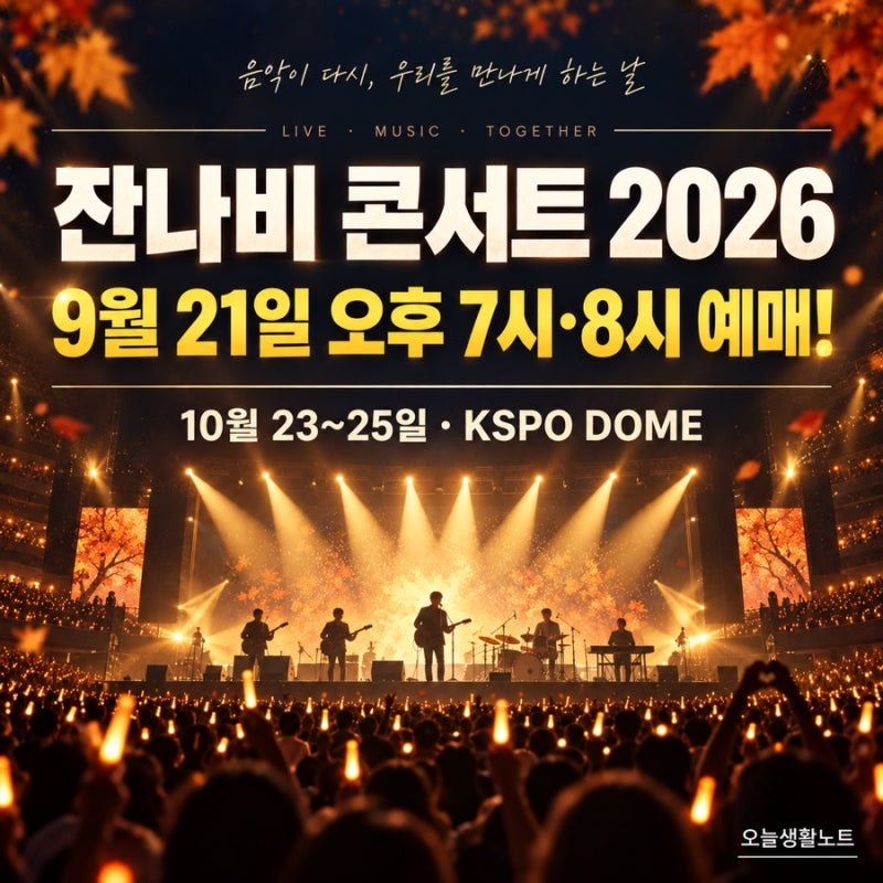 잔나비 콘서트 2026 서울 예매｜9월 21일 티켓 오픈 시간·좌석 가격·공연 일정