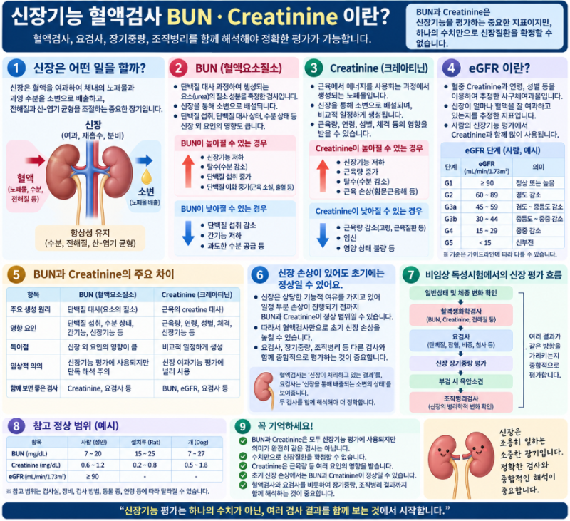 신장 기능 혈액검사 BUN Creatinine이란? 수치가 높거나 낮을 때 의미와 차이