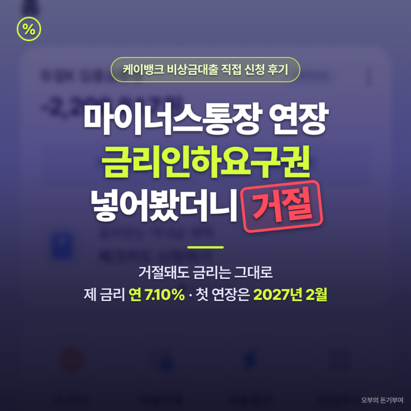 마이너스통장 연장 전 금리인하요구권, 케이뱅크 비상금대출로 직접 넣어봤습니다