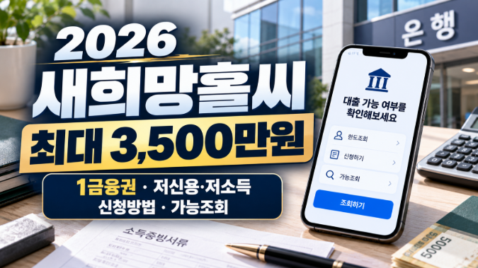 2026 새희망홀씨 최대 3,500만원｜1금융권 저신용·저소득 대출 신청방법·가능조회