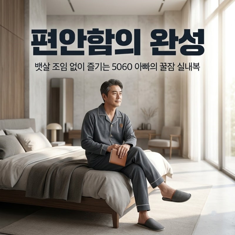 5060 아빠 실내복 코디, 뱃살 조임 없이 꿀잠 자는 남성 라운지웨어 세트