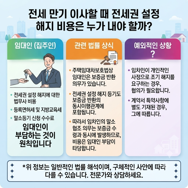 전세 만기 이사할 때 전세권 설정 해지 비용은 누가 내야 할까?