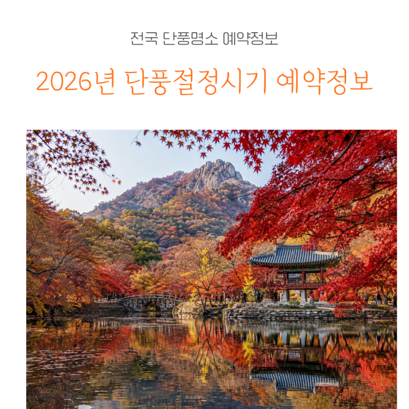 2026 전국 단풍 절정 시기 설악산 내장산 한라산 예약 정보