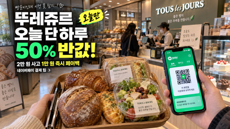뚜레쥬르 네이버페이 50% 할인! 2만 원 결제 시 1만 원 즉시 적립 받는 법 (한스케익·토스 혜택....
