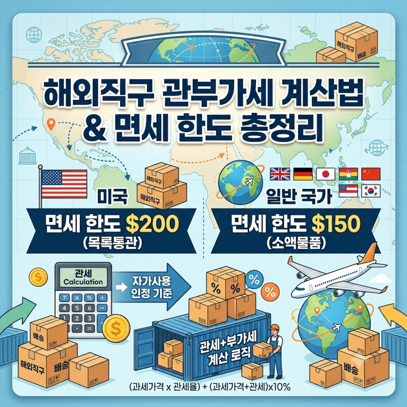 해외직구 관부가세 계산법 및 면세 한도 총정리 (미국 200달러 vs 일반 국가 150달러 기준 & 알....