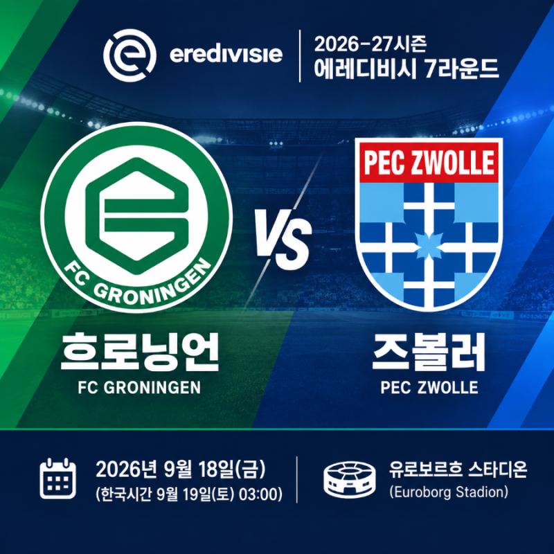 2026-27시즌 에레디비시 7라운드 흐로닝언 vs 즈볼러 프리뷰 및 관전 포인트