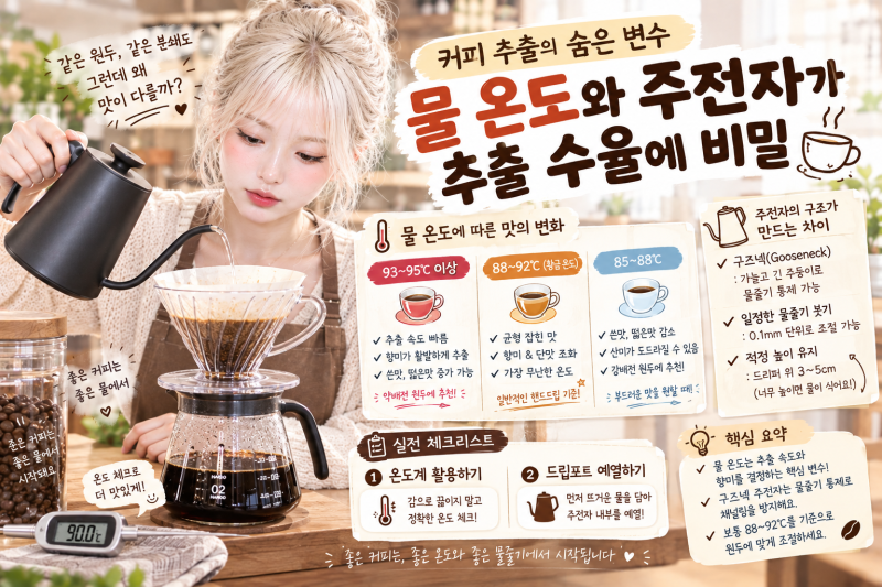 커피 추출의 숨은 변수: 물 온도와 주전자가 추출 수율에 비밀