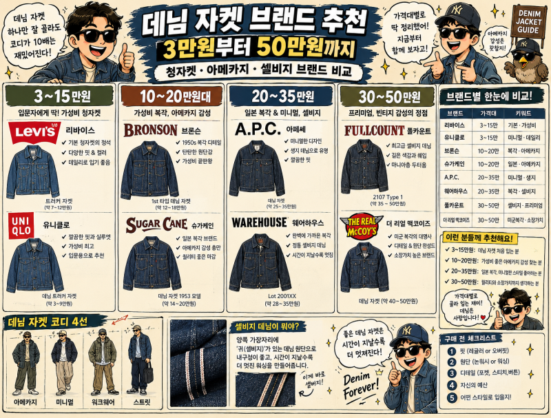 데님 자켓 브랜드 추천, 3만원부터 50만원까지｜청자켓·아메카지·셀비지 브랜드 비교